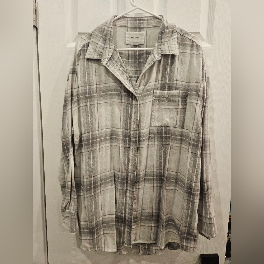 Aeropostale faded pink and grey plaid shirt
